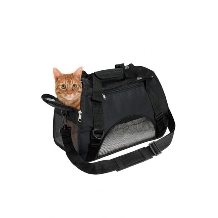 Geanta transport animale de talie mica PetBag, 53x27x36 cm, negru, spatiile aerisire, curele rezistente, Doty®️ [1]