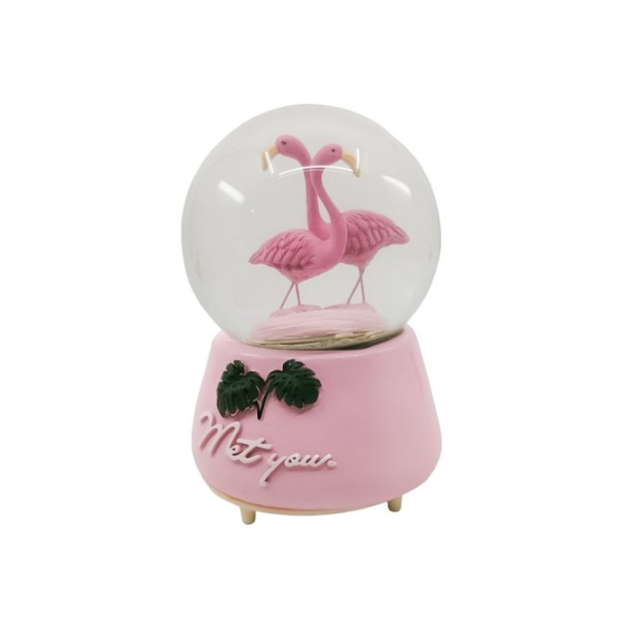 Glob de sticla cu apa si zapada FlamingoEffect, cu efecte sonore, design creativ, functioneaza cu baterii, 15x11 cm, roz [2]