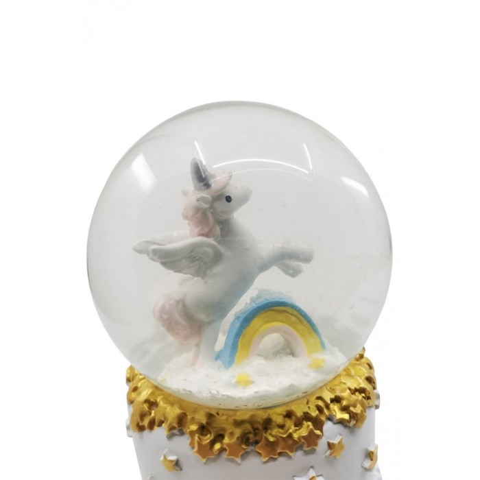 Glob de sticla cu apa si zapada UniTwinkle, cu efecte sonore, design creativ, functioneaza cu baterii, 15x11 cm, alb [2]