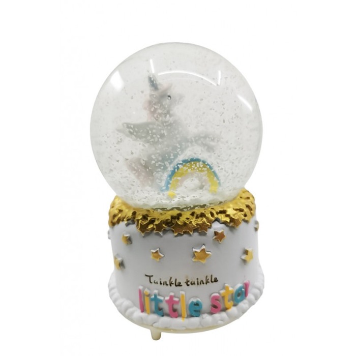 Glob de sticla cu apa si zapada UniTwinkle, cu efecte sonore, design creativ, functioneaza cu baterii, 15x11 cm, alb [5]