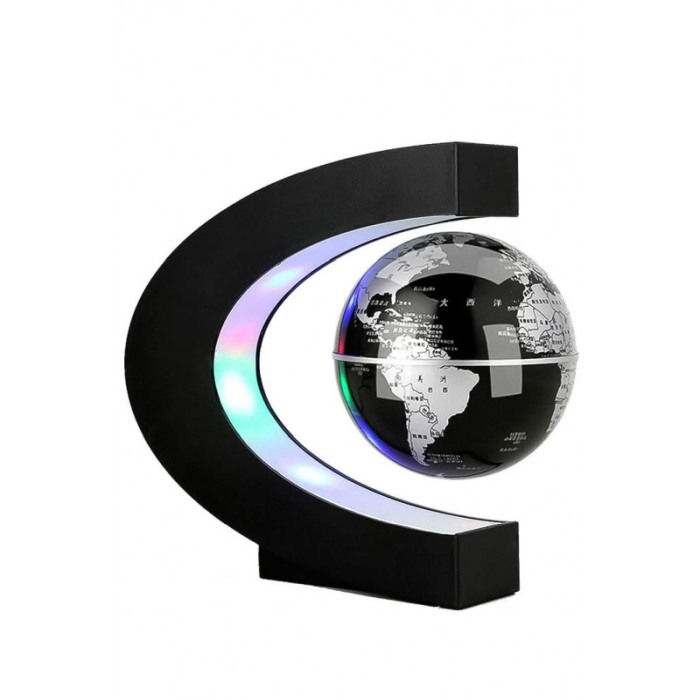 Glob pamantesc Grey Earth ,magnetic si plutitor, se roteste, decoratiune, design realist si modern, iluminare LED,18 x 18 cm,neg [3]