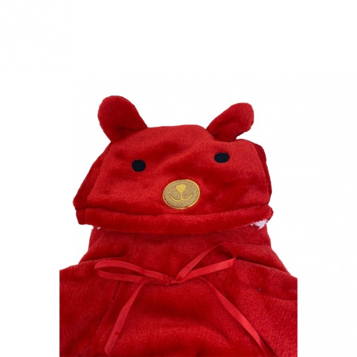 Hainuta PlushFace pentru caini de talie mica, tip costum cu gluga,material moale, confortabil,30 cm, rosu [2]