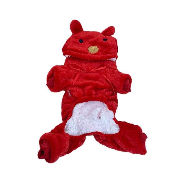 Hainuta PlushFace pentru caini de talie mica, tip costum cu gluga,material moale, confortabil,30 cm, rosu [1]