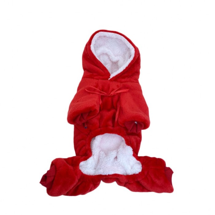 Hainuta PlushFace pentru caini de talie mica, tip costum cu gluga,material moale, confortabil,30 cm, rosu [4]