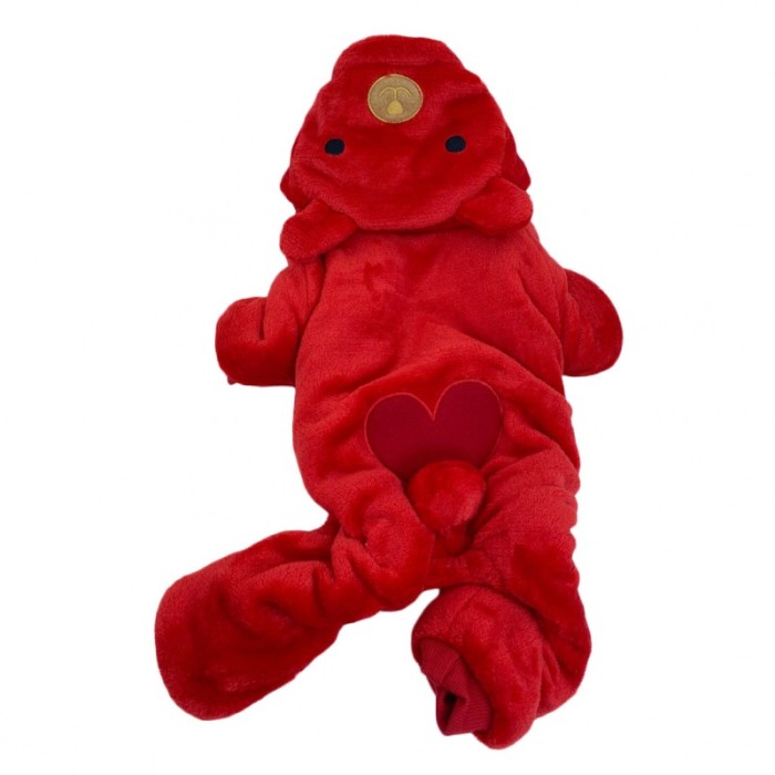 Hainuta PlushFace pentru caini de talie mica, tip costum cu gluga,material moale, confortabil,30 cm, rosu [5]