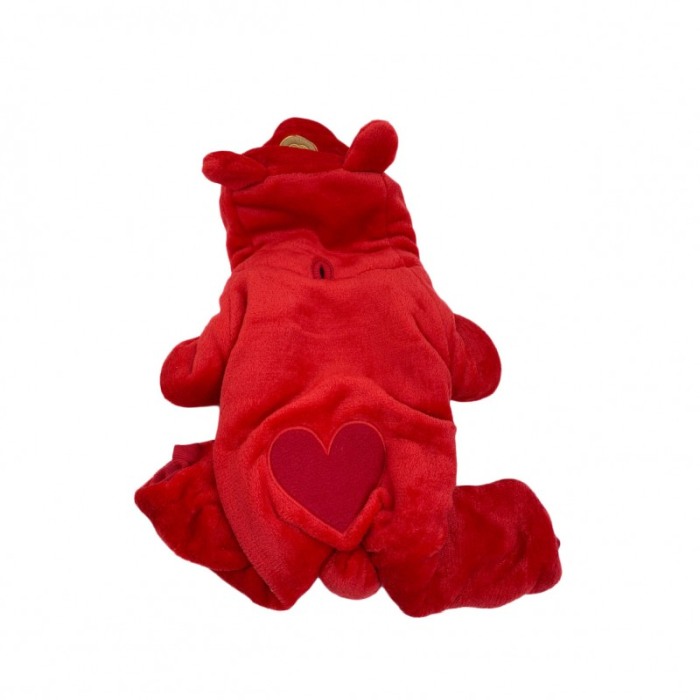 Hainuta PlushFace pentru caini de talie mica, tip costum cu gluga,material moale, confortabil,30 cm, rosu [3]