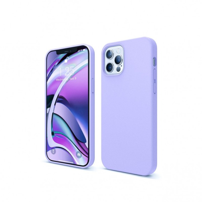 Husa compatibil cu iPhone 13 Pro Max din silicon, captusita cu microfibra, mov deschis, marime 6.7 inch [6]