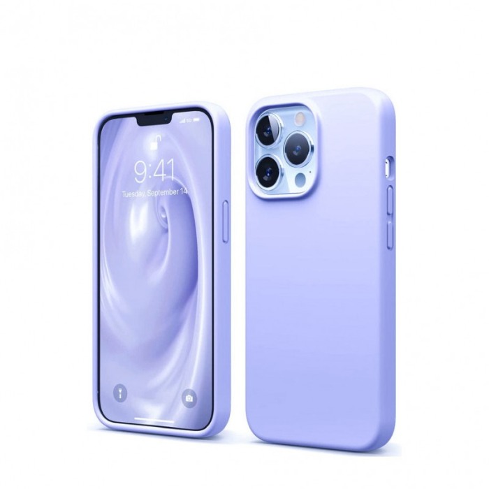 Husa compatibil cu iPhone 13 Pro Max din silicon, captusita cu microfibra, mov deschis, marime 6.7 inch [2]