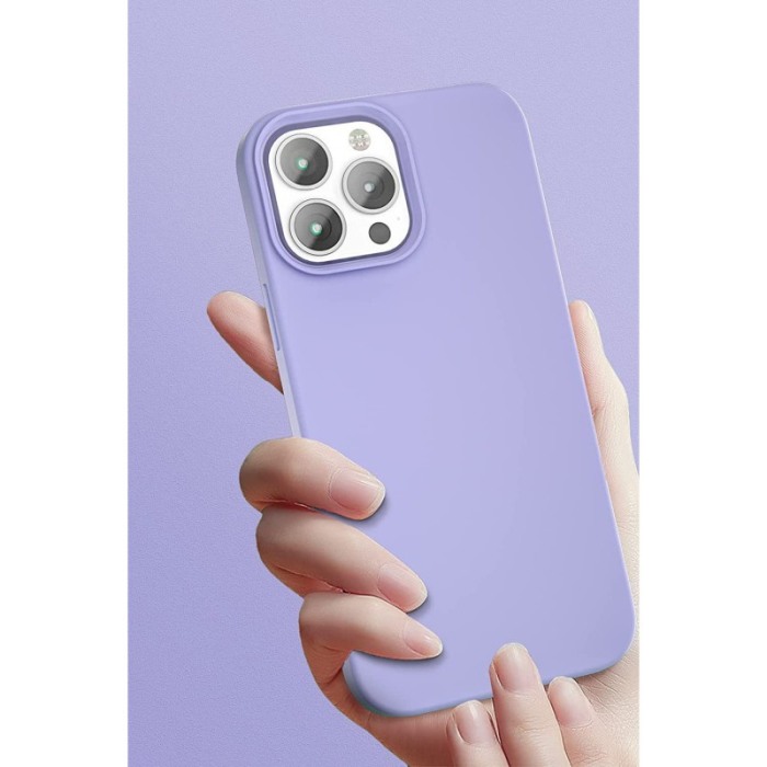 Husa compatibil cu iPhone 13 Pro Max din silicon, captusita cu microfibra, mov deschis, marime 6.7 inch [3]