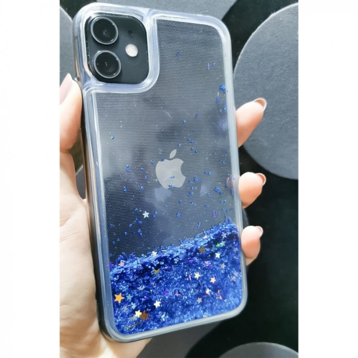 Husa compatibila cu iPhone 11 Wavy Glitter, 6.1 inch, liquid silicone, margini intarite si iesite in relief, albastru [3]