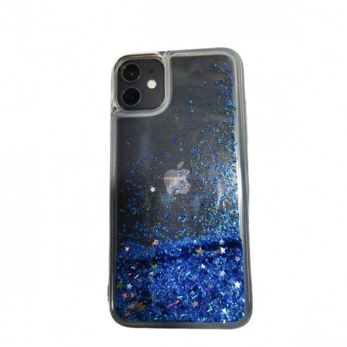 Husa compatibila cu iPhone 11 Wavy Glitter, 6.1 inch, liquid silicone, margini intarite si iesite in relief, albastru [2]