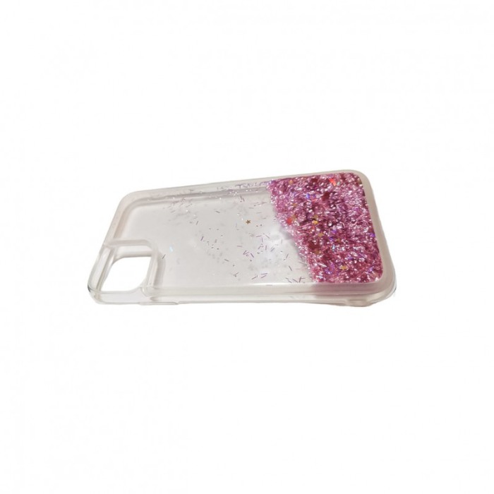 Husa compatibila cu iPhone 11 Wavy Glitter, 6.1 inch, liquid silicone, margini intarite si iesite in relief, roz [2]