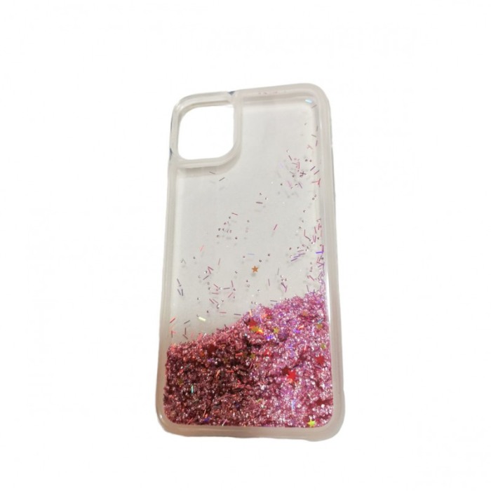 Husa compatibila cu iPhone 11 Wavy Glitter, 6.1 inch, liquid silicone, margini intarite si iesite in relief, roz [4]