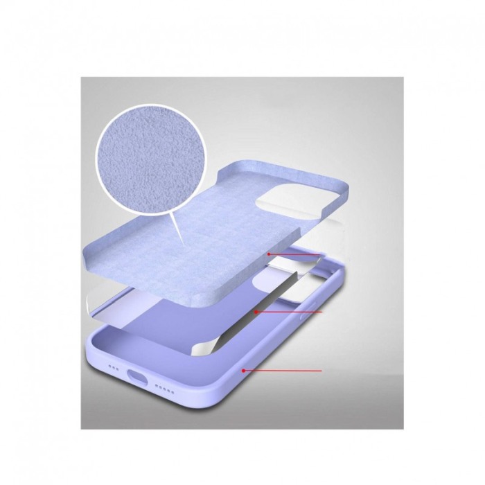 Husa compatibila cu iPhone 13 din silicon, captusita cu microfibra, mov deschis, marime 6.1 inch, Doty [4]