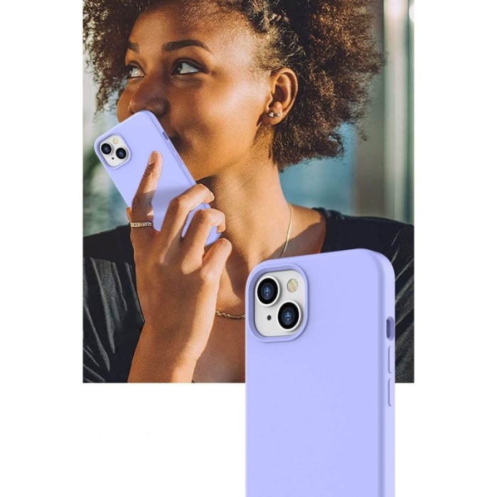 Husa compatibila cu iPhone 13 din silicon, captusita cu microfibra, mov deschis, marime 6.1 inch, Doty [6]