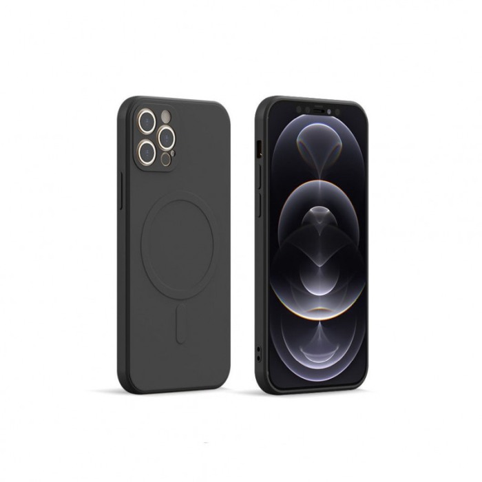 Husa compatibila cu iPhone 13 Pro din silicon, captusita cu microfibra, design modern, negru, marime 6.1 inch [2]