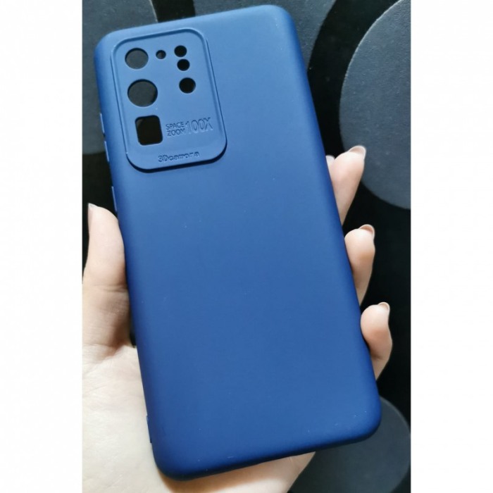 Husa compatibila cu Samsung Galaxy S20 Ultra 5G, captusita cu microfibra, Liquid Silicone, 6.9 inch, bleumarin [5]