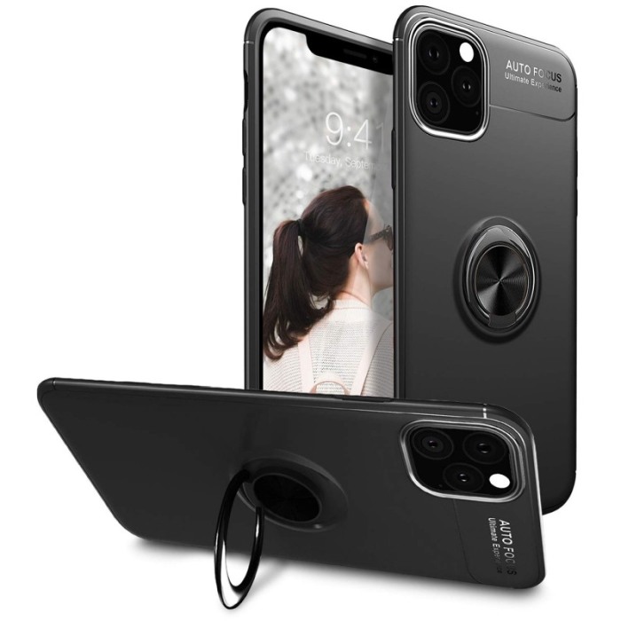 Husa  iPhone 11 , neagru , Suport tip Inel,Inel cu rotatie de 360 grade, Liquid Silicone,  iPhone XI  6.1 inch [2]