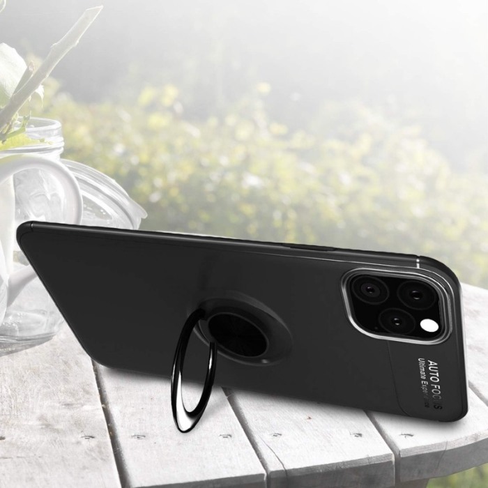 Husa  iPhone 11 , neagru , Suport tip Inel,Inel cu rotatie de 360 grade, Liquid Silicone,  iPhone XI  6.1 inch [4]