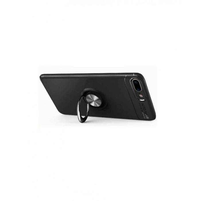 Husa  iPhone 8 Plus , Negru , Suport tip Inel, Inel albastru,Inel cu rotatie de 360 grade, Liquid Silicone [3]