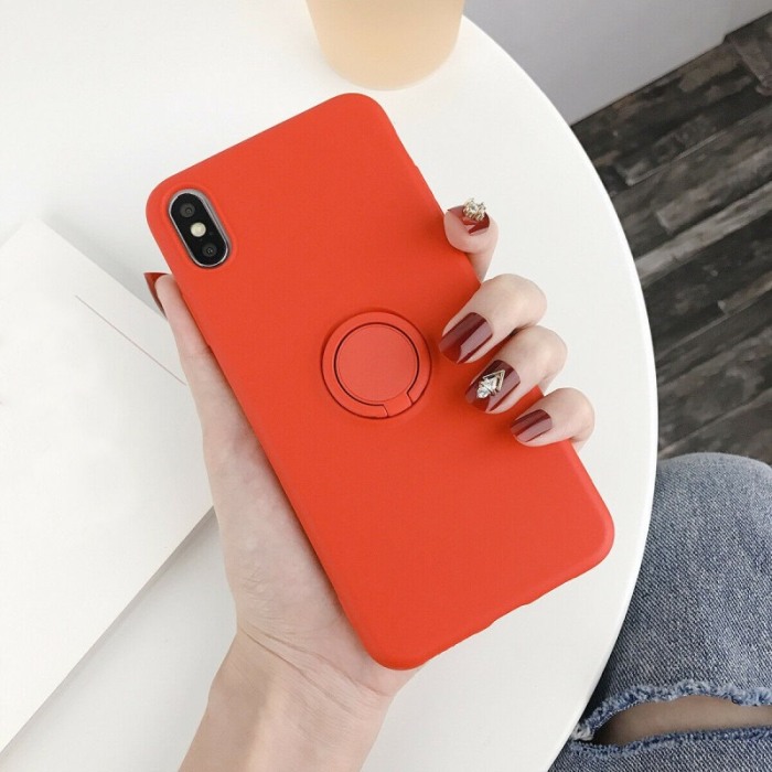 Husa  iPhone XR, rosu , Suport tip Inel, interior captusit cu microfibra, Liquid Silicone [4]