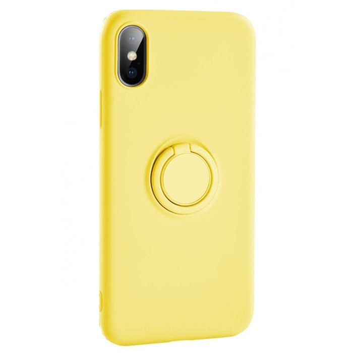 Husa Luxury pentru iPhone Galben Slim cu Inel si pacuta metalica spentru suportul auto , Liquid Silicone iPhone XR [4]