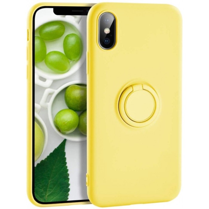Husa Luxury pentru iPhone Galben Slim cu Inel si pacuta metalica spentru suportul auto , Liquid Silicone iPhone XR [3]