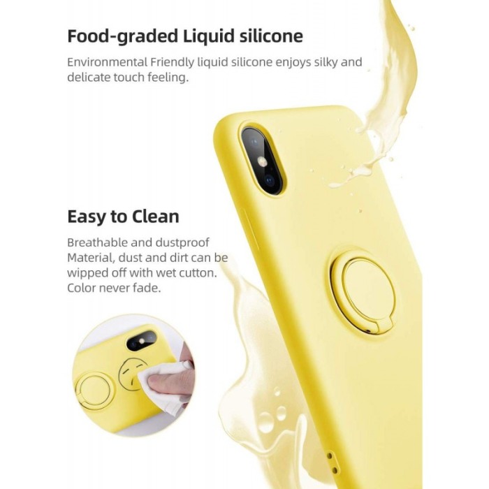 Husa Luxury pentru iPhone Galben Slim cu Inel si pacuta metalica spentru suportul auto , Liquid Silicone iPhone XR [2]