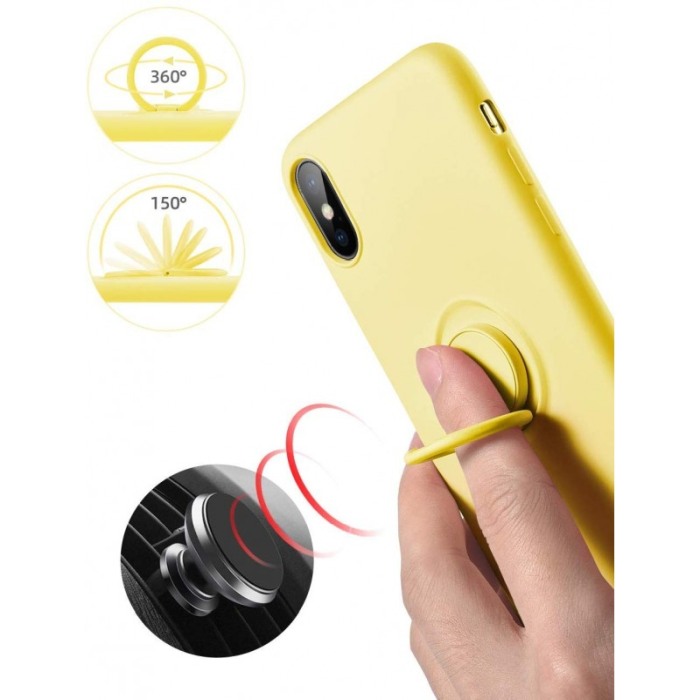 Husa Luxury pentru iPhone Galben Slim cu Inel si pacuta metalica spentru suportul auto , Liquid Silicone iPhone XS [5]