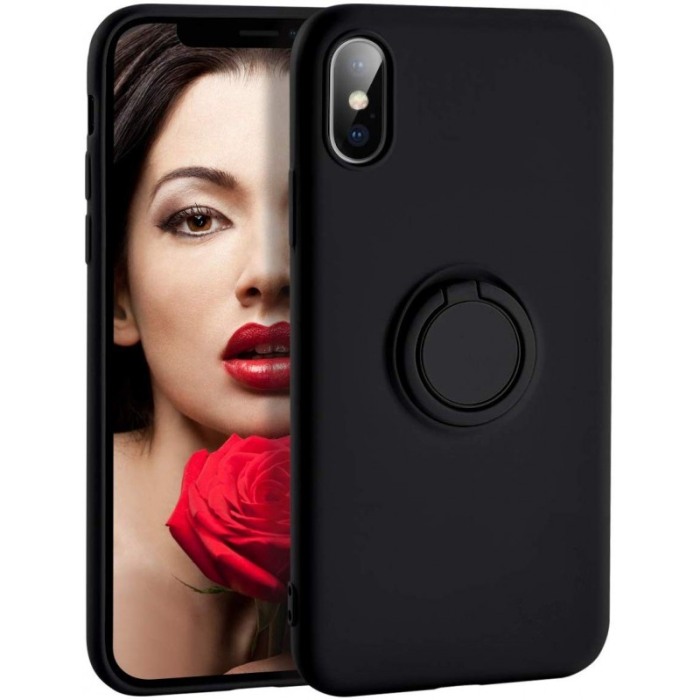Husa Luxury pentru iPhone Negru Slim cu Inel si pacuta metalica spentru suportul auto , Liquid Silicone iPhone XR [2]