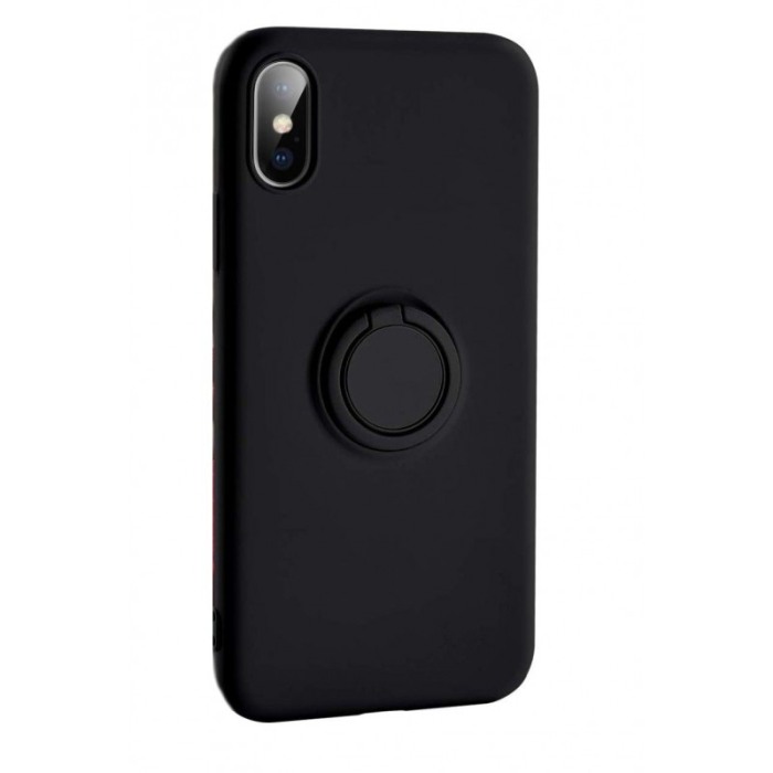 Husa Luxury pentru iPhone Negru Slim cu Inel si pacuta metalica spentru suportul auto , Liquid Silicone iPhone XR [1]