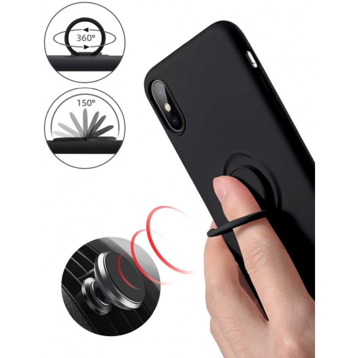 Husa Luxury pentru iPhone Negru Slim cu Inel si pacuta metalica spentru suportul auto , Liquid Silicone iPhone XR [3]