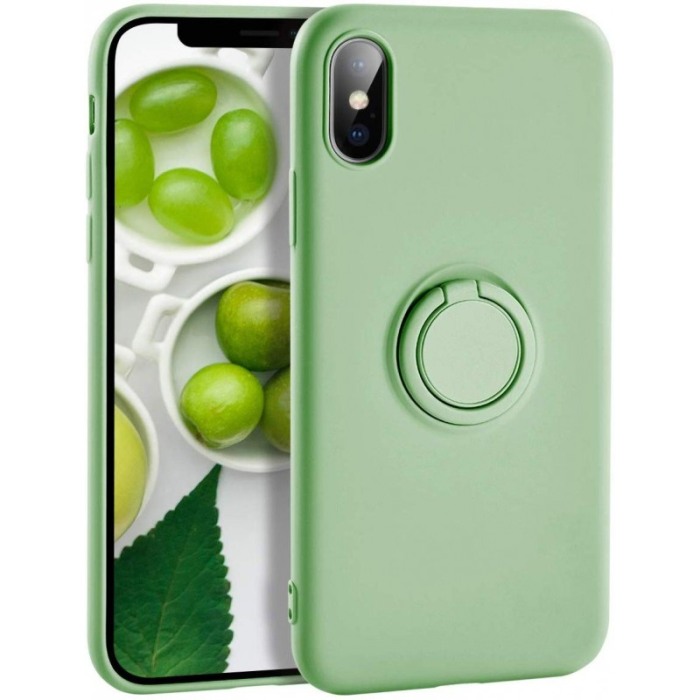 Husa Luxury pentru iPhone Verde Slim cu Inel si pacuta metalica spentru suportul auto , Liquid Silicone iPhone XR [1]