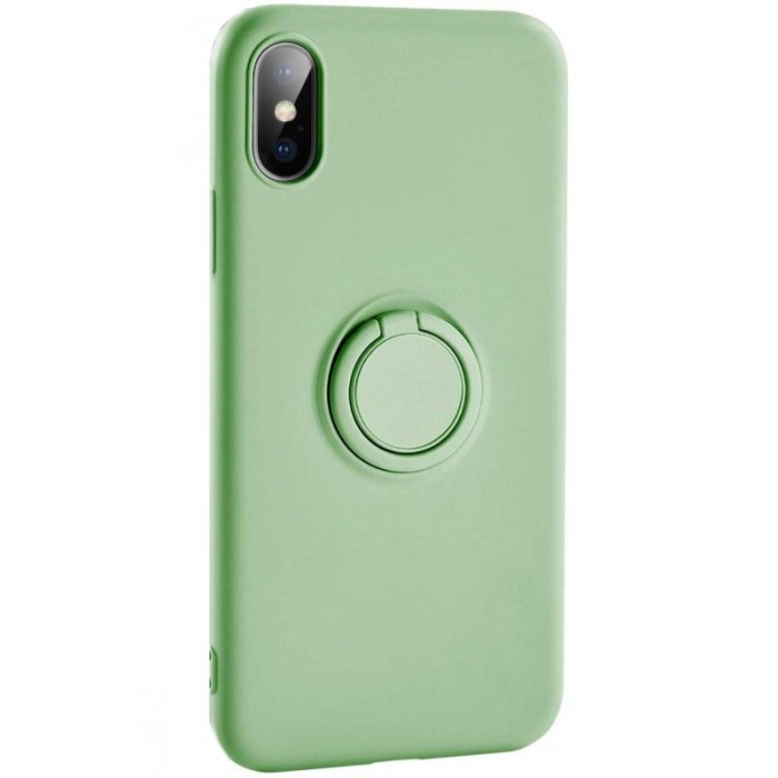 Husa Luxury pentru iPhone Verde Slim cu Inel si pacuta metalica spentru suportul auto , Liquid Silicone iPhone XR [4]