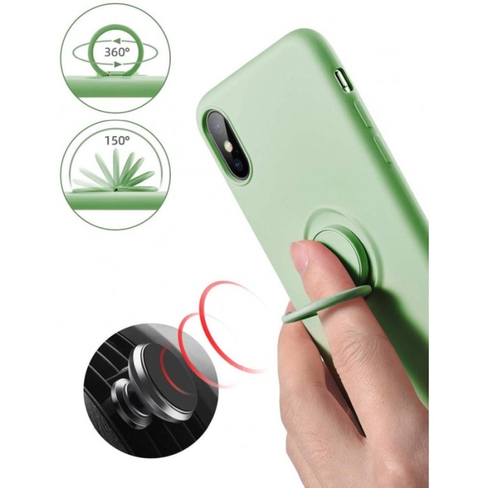 Husa Luxury pentru iPhone Verde Slim cu Inel si pacuta metalica spentru suportul auto , Liquid Silicone iPhone XR [3]