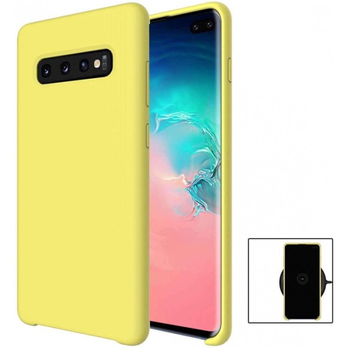 Husa Luxury pentru Samsung  S10P Galben Slim, Liquid Silicone Galaxy S10 PLUS [3]