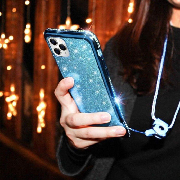 Husa pentru iPhone 11 Pro Max 6.5 inch, ,Bling Sparklyn cu Glitter, Bling Diamond , albastru [2]
