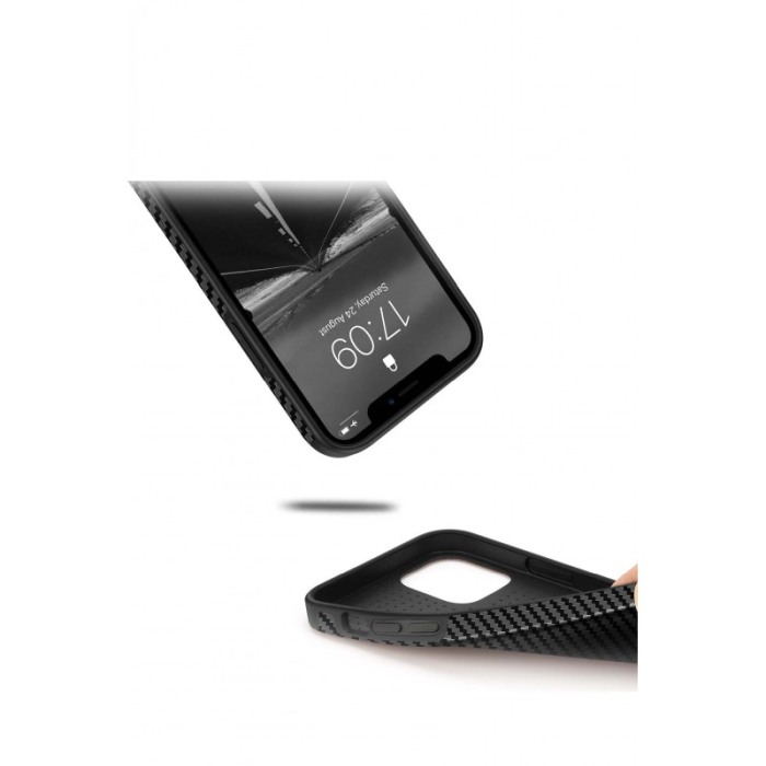 Husa pentru Iphone 12 Mini, negru, Liquid Silicone, design modern tip carbon, marime 5.4 inch,Doty [3]