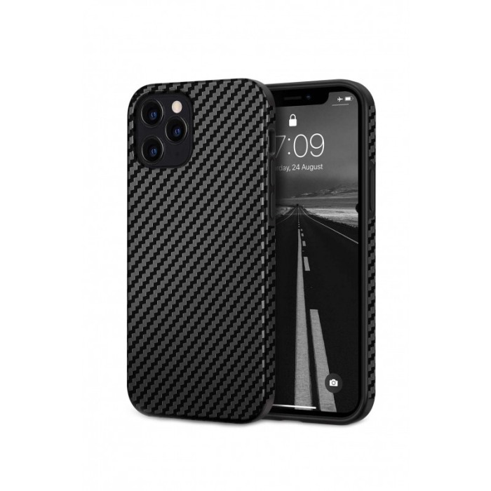 Husa pentru Iphone 12 Pro Max, negru, Liquid Silicone, design modern tip carbon, marime 6.7 inch,Doty [8]