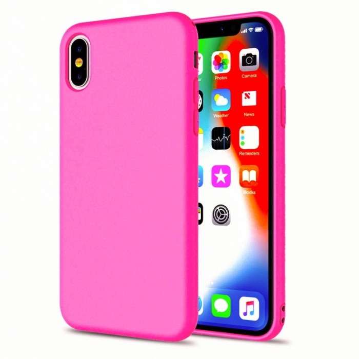 Husa pentru iPhone X ,Roz neon , captusita cu microfibra, Liquid Silicone [2]