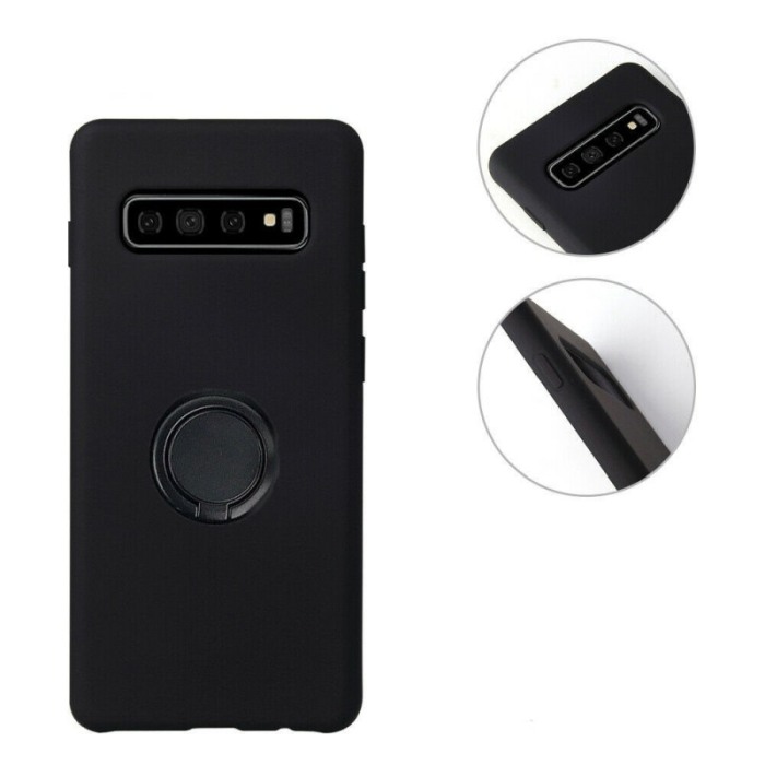Husa pentru Samsung  Galaxy S10  , Negru, Suport tip Inel,captusita cu microfibra, Liquid Silicone [3]