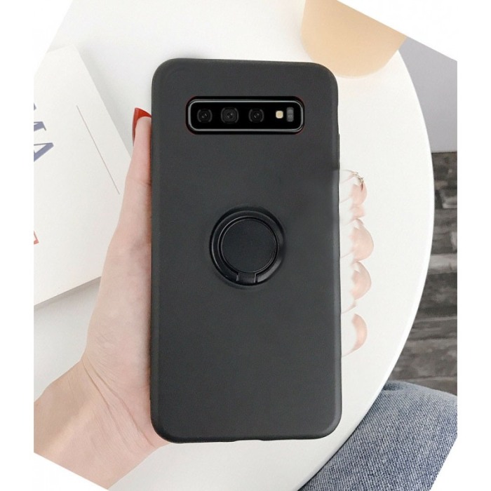 Husa pentru Samsung  Galaxy S10  , Negru, Suport tip Inel,captusita cu microfibra, Liquid Silicone [2]