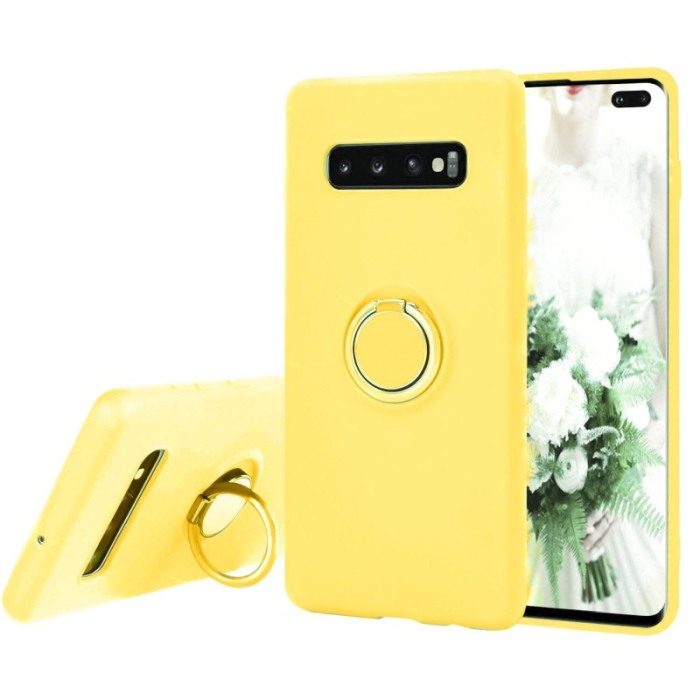 Husa pentru Samsung  Galaxy S10E  , Galben, Suport tip Inel,captusita cu microfibra, Liquid Silicone [2]