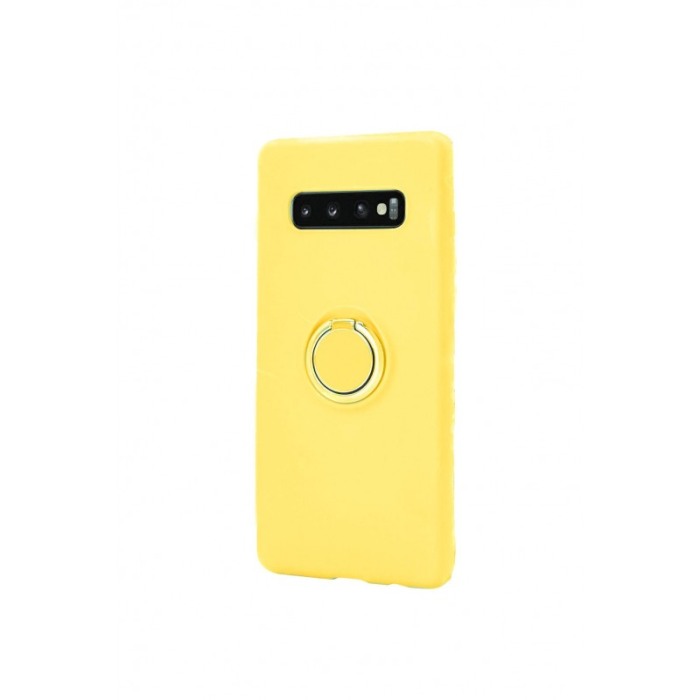 Husa pentru Samsung  Galaxy S10E  , Galben, Suport tip Inel,captusita cu microfibra, Liquid Silicone [3]