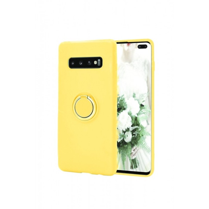 Husa pentru Samsung  Galaxy S10E  , Galben, Suport tip Inel,captusita cu microfibra, Liquid Silicone [1]