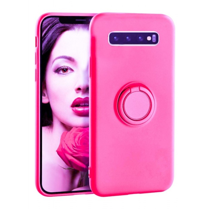 Husa pentru Samsung  Galaxy S10E  , Roz , Suport tip Inel,captusita cu microfibra, Liquid Silicone [2]