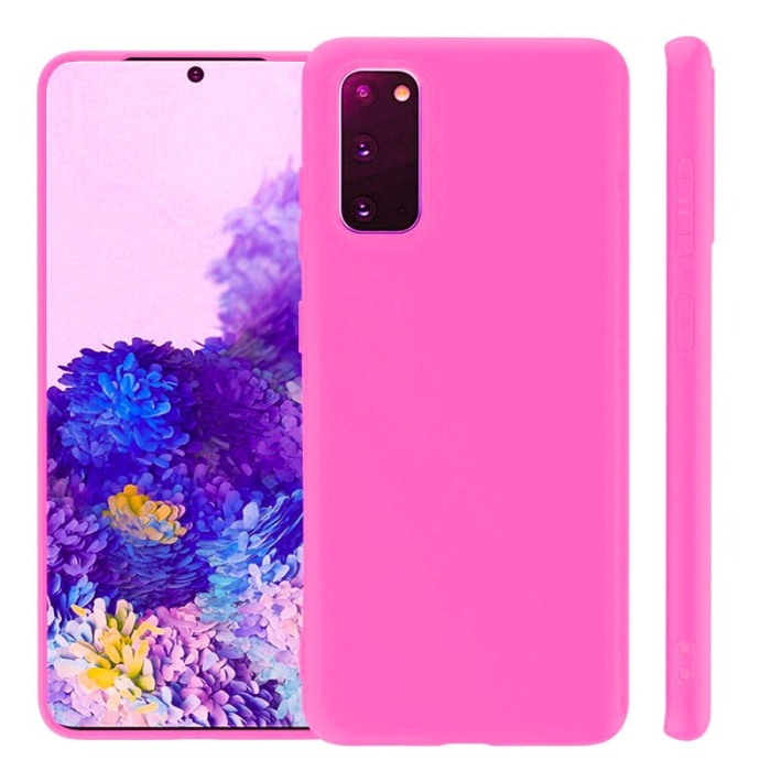 Husa pentru Samsung Galaxy S20 , roz neon, Liquid Silicone,captusita cu microfibra,marime 6.2 inch,Doty [2]