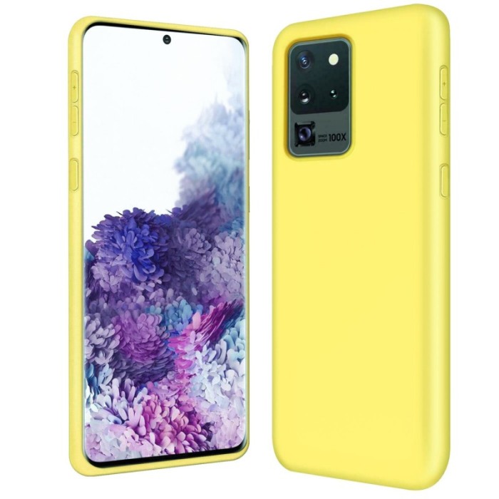Husa pentru Samsung Galaxy S20 Ultra,galben,  captusita cu microfibra, Liquid Silicone, 6.9 inch [2]