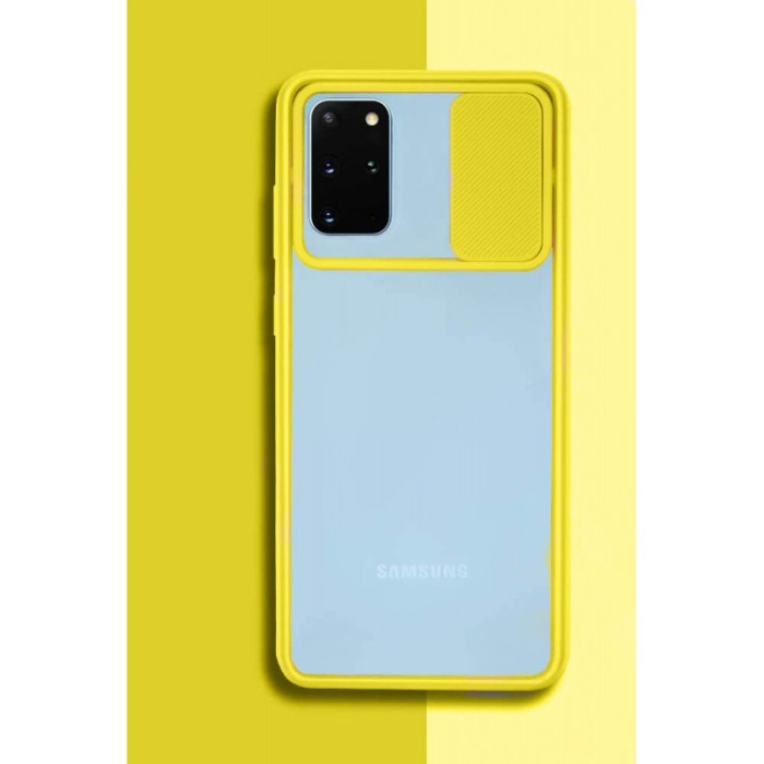 Husa pentru Samsung S20 Ultra 6.9 inch,spate transparent ,material rezistent, capac glisant pentru protectia camerei,galben [2]