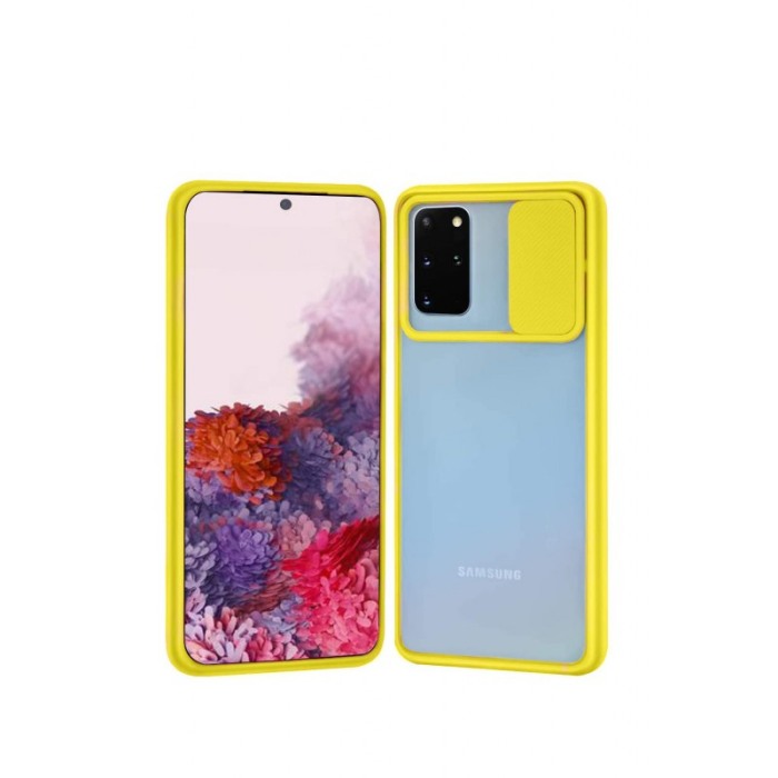 Husa pentru Samsung S20 Ultra 6.9 inch,spate transparent ,material rezistent, capac glisant pentru protectia camerei,galben [1]